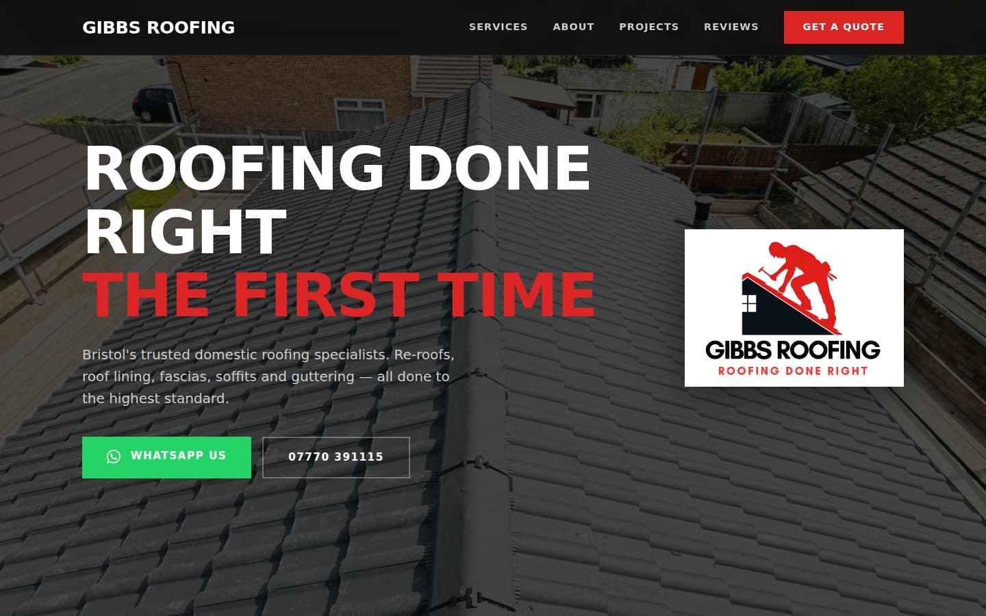 Gibbs Roofing – Roofers website design, Bristol