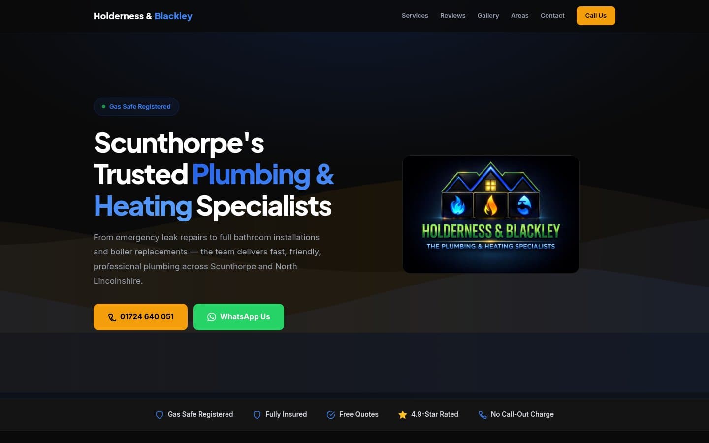 Holderness & Blackley – Plumbing & Heating website, Scunthorpe