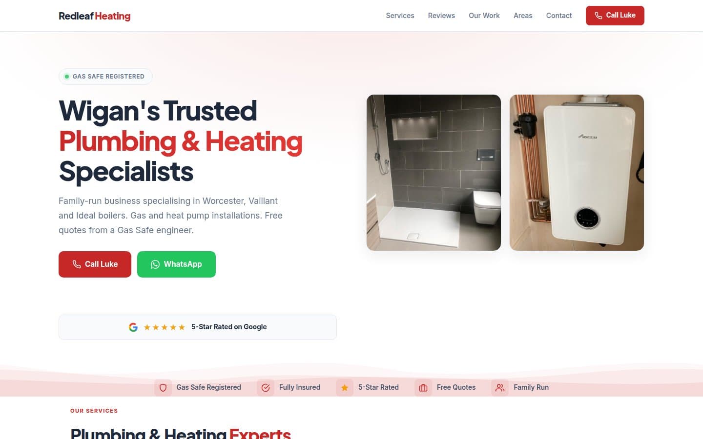 Red Leaf Plumbing & Heating – Plumbing & Heating website, Wigan