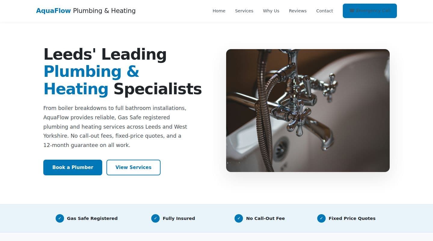 AquaFlow Plumbing & Heating – Plumbers website, Leeds