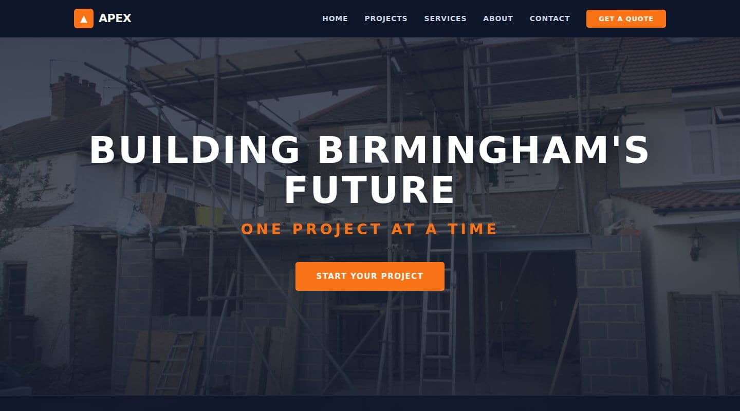 Apex Building Solutions – Builders website design, Birmingham