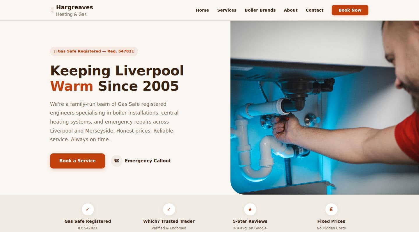Hargreaves Heating & Gas – Heating Engineers website, Liverpool