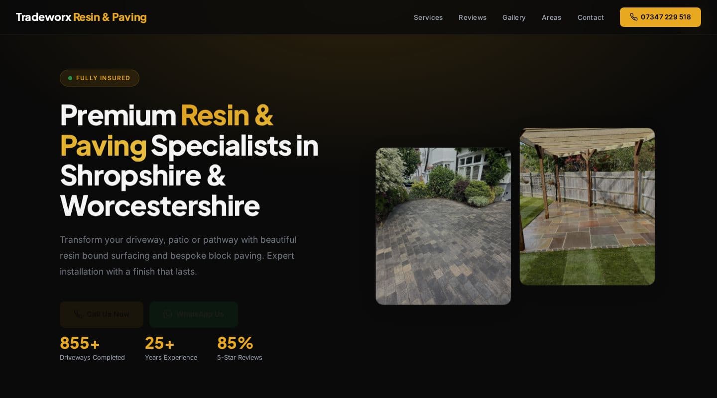 Tradeworx Resin & Paving – Resin & Paving website design, Worcestershire