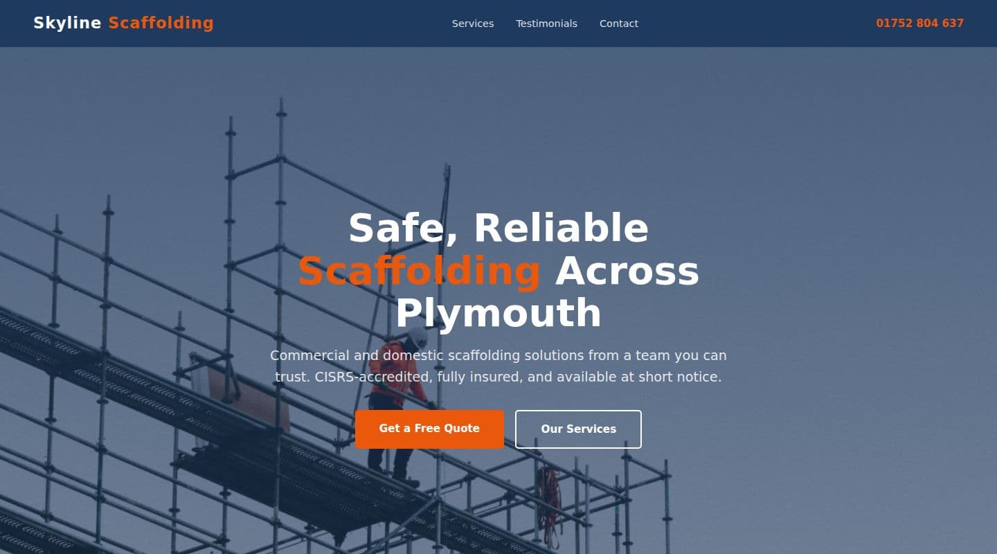 Skyline Scaffolding – Scaffolders website, Plymouth
