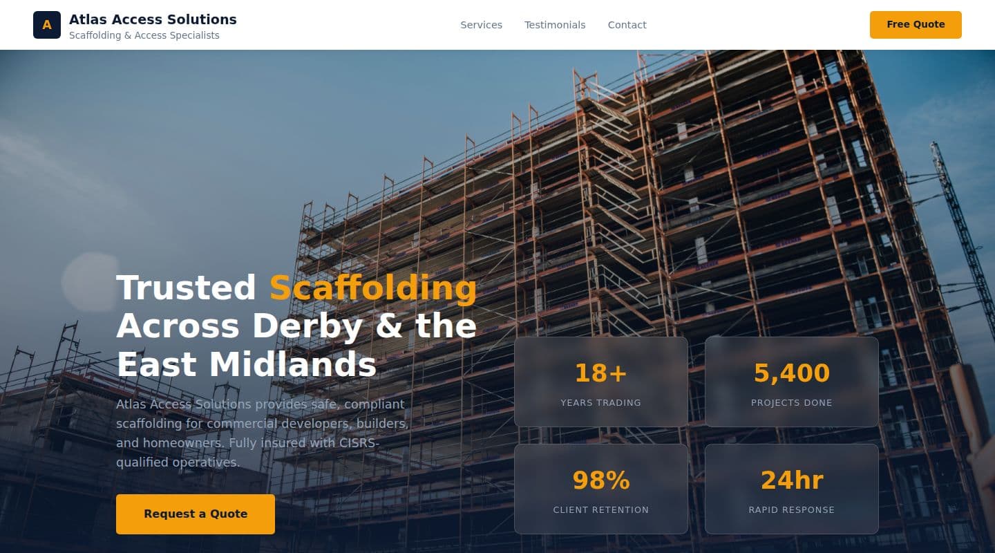 Atlas Access Solutions – Scaffolders website design, Derby