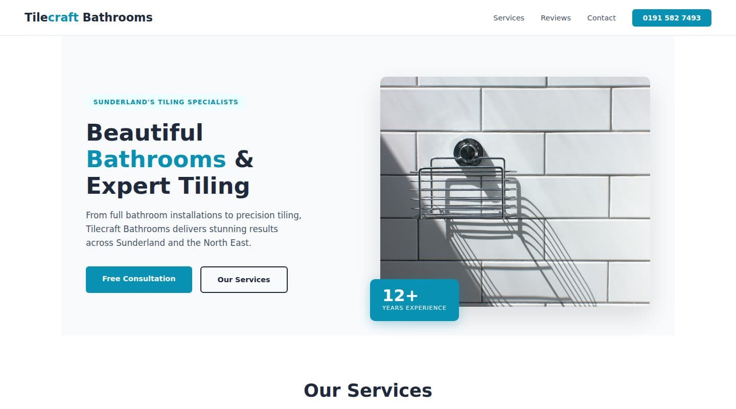 Tilecraft Bathrooms – Bathroom Fitters website, Sunderland