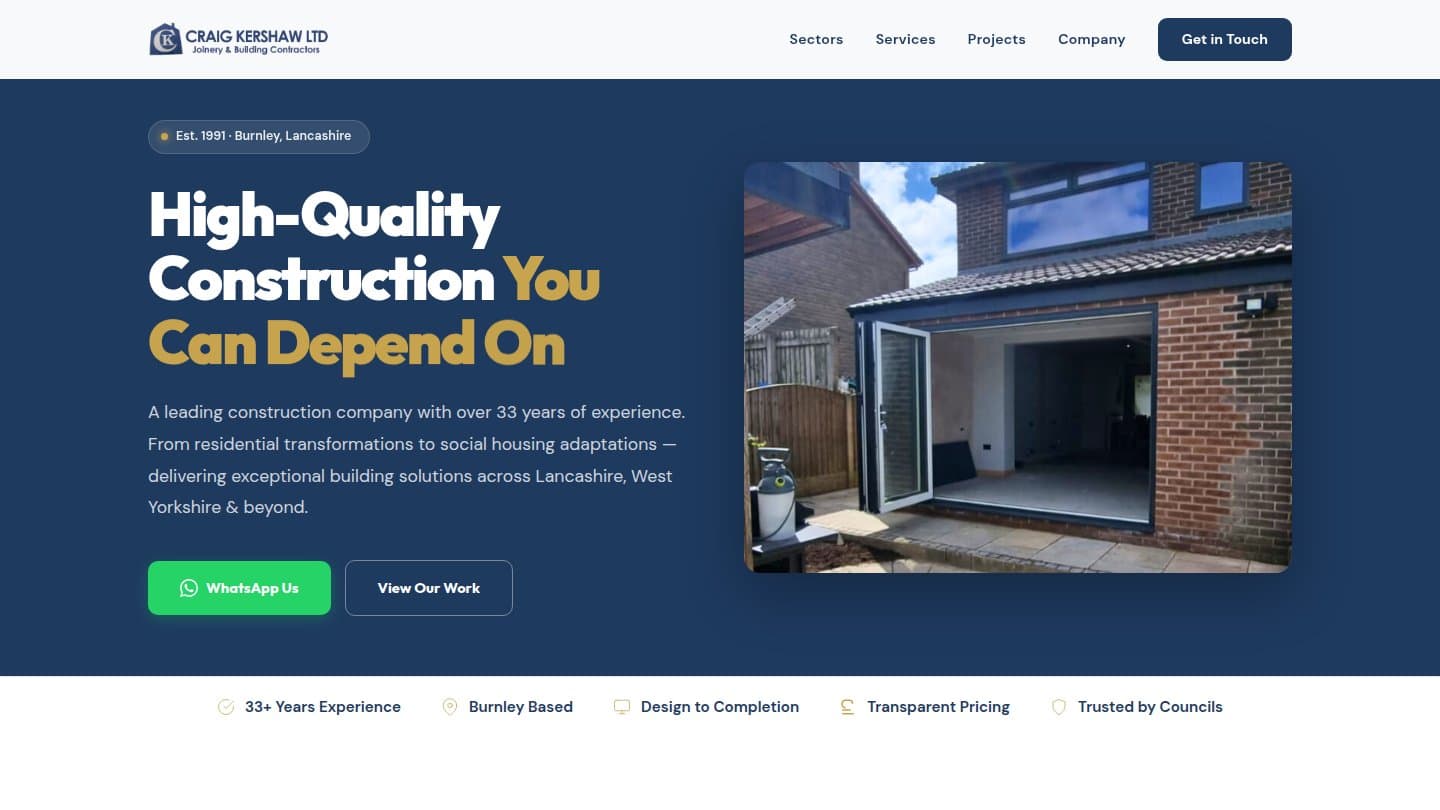 Craig Kershaw Ltd – Builders website design, Burnley
