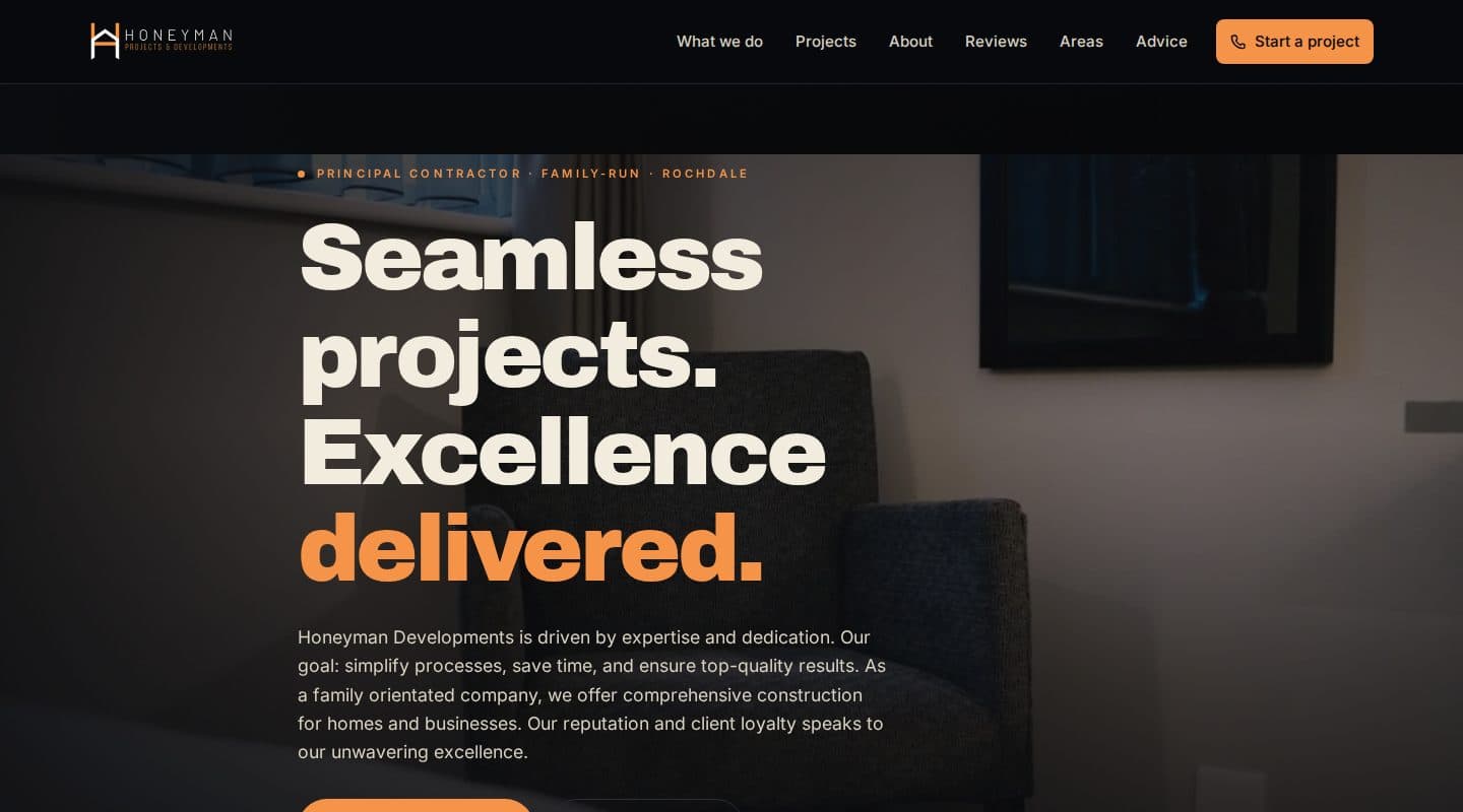 Honeyman Developments: Contractors website design, Rochdale