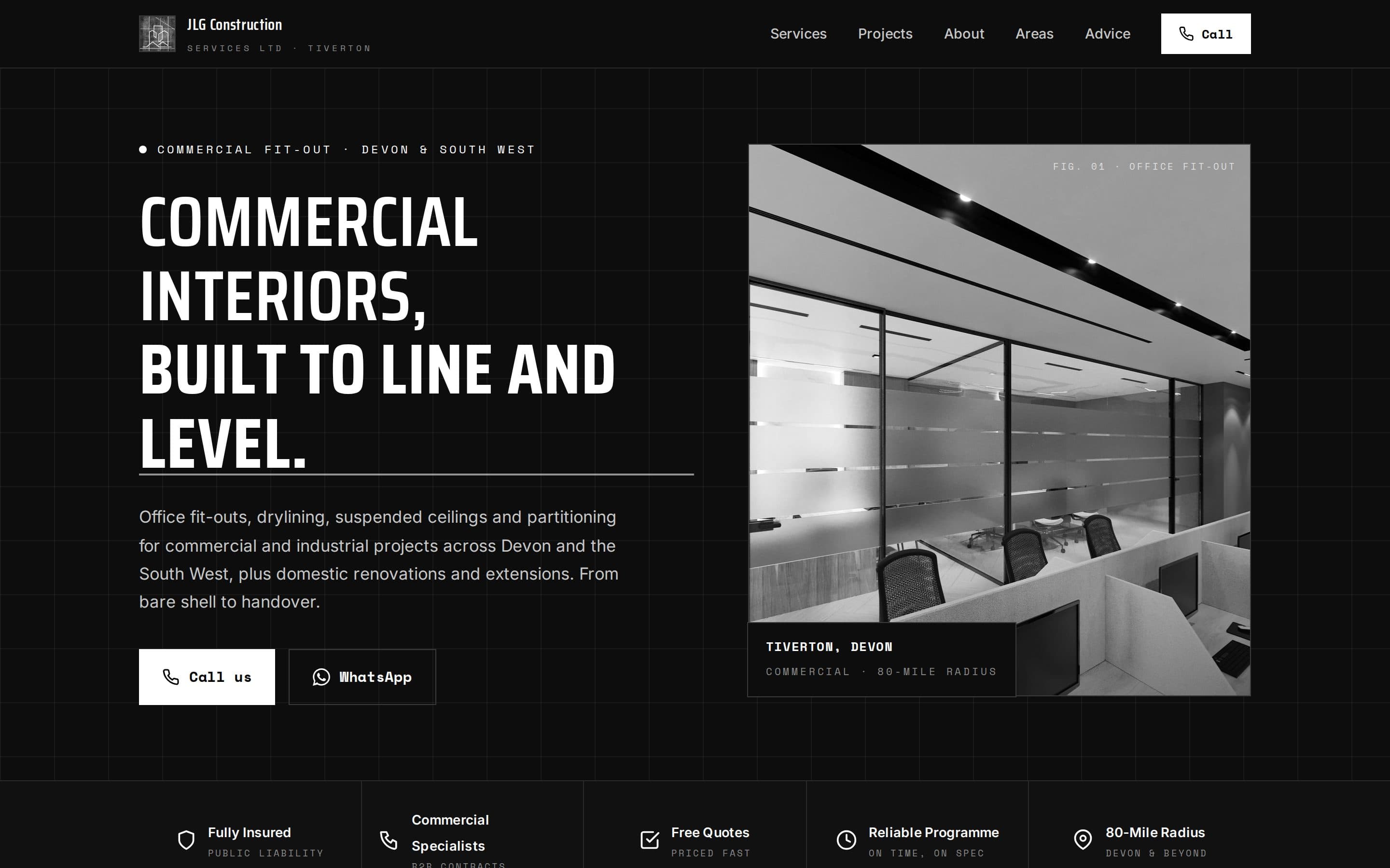 JLG Construction Services: Commercial Fit-Out website design, Tiverton